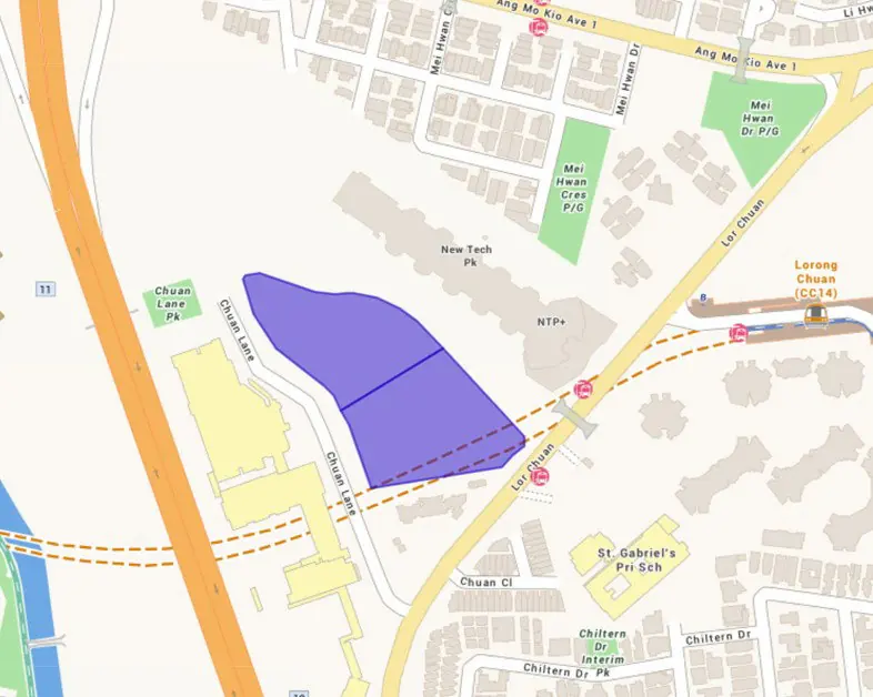 Location plan of the One Chuan Grove site between Chuan Lane and Lorong Chuan